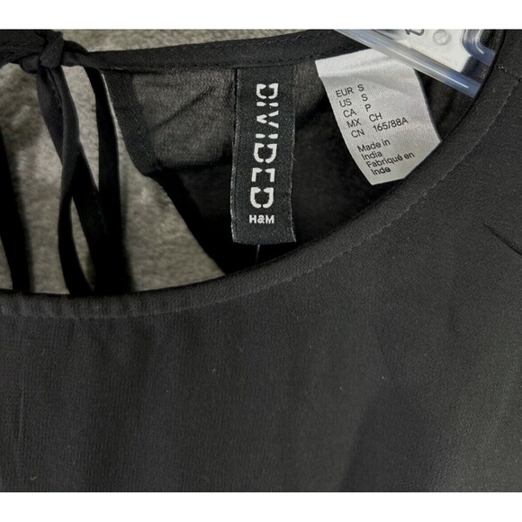 Divided H&M Small Black Long Bell Sleeve Open Tied Back Dress Sheath Witchy Goth - Picture 8 of 14